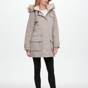 DKNY Faux-Fur Trim Hooded Water-Resistant  Coat